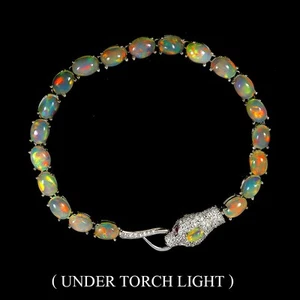 925 Sterling Silver Bracelet Oval Fire Opal 7x5mm Gemstone Jewelry 7.5 Inches - Picture 1 of 14