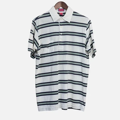 White/Navy Striped Harry Vardon Golf Polo Shirt - Size Large - Image 1 of 4