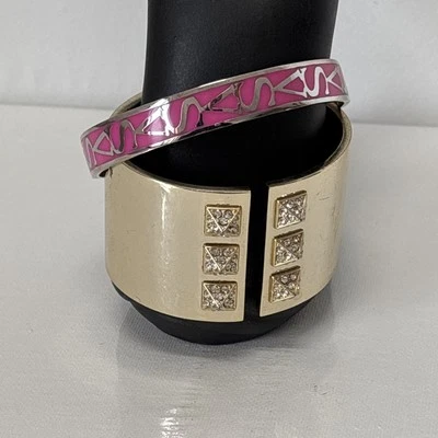 Vintage Victoria's Secret Bangles Bracelets Lot of 2 Rhinestone Pyramid Cuff - Image 1 of 4