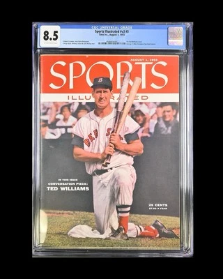 Quiosco Ted Williams (sin etiqueta) agosto 1955 Sports Illustrated CGC 8,5 Foto 1 de 4