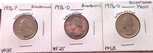 1976-P VERY FINE PLUS / 1976-D VERY FINE PLUS / 1976-S HIGH END PROOF QUARTERS - Picture 1 of 7