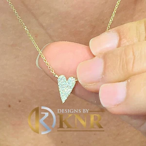 14K Yellow Gold Heart Shape Natural Diamonds Pendant and Adjustable Chain 0.15ct - Picture 1 of 5