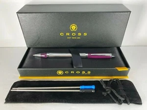 #312-3 VINTAGE CROSS METROPOLIS PLUM & CHROME BALLPOINT PEN USA - Picture 1 of 12