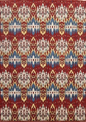 8'x10' Geometric IKats Oriental Area Rug Hand-knotted Transitional Living Room - Image 1 of 4