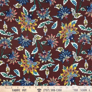 Liverpool Knit Multi Colored Floral Print on Burgundy 58" Fabric by the Yard - Picture 1 of 1