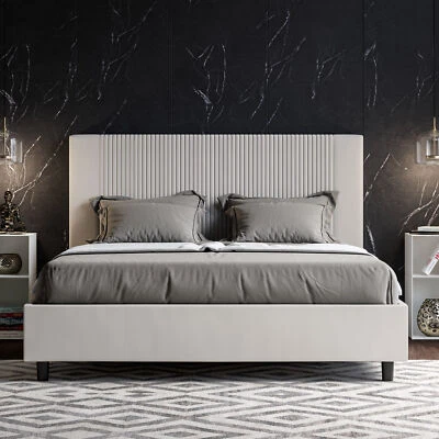 Letto imbottito matrimoniale GOYA 160x200 con o senza contenitore Bianco - Immagine 1 di 4