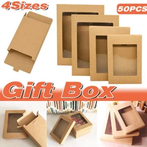 50PCS Kraft Paper Gift Boxes with PVC Window White Black Bakery Packaging Carton - Picture 1 of 20