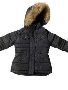 Steve Madden Girl’s Puffer Jacket With Removable Faux Fur Hood Size 6X Black - Picture 1 of 7