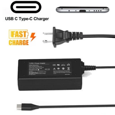65W USB-C Type-C Cable For HP/Lenovo/Acer/Asus Adapter Chromebook Laptop Charger - Image 1 of 4