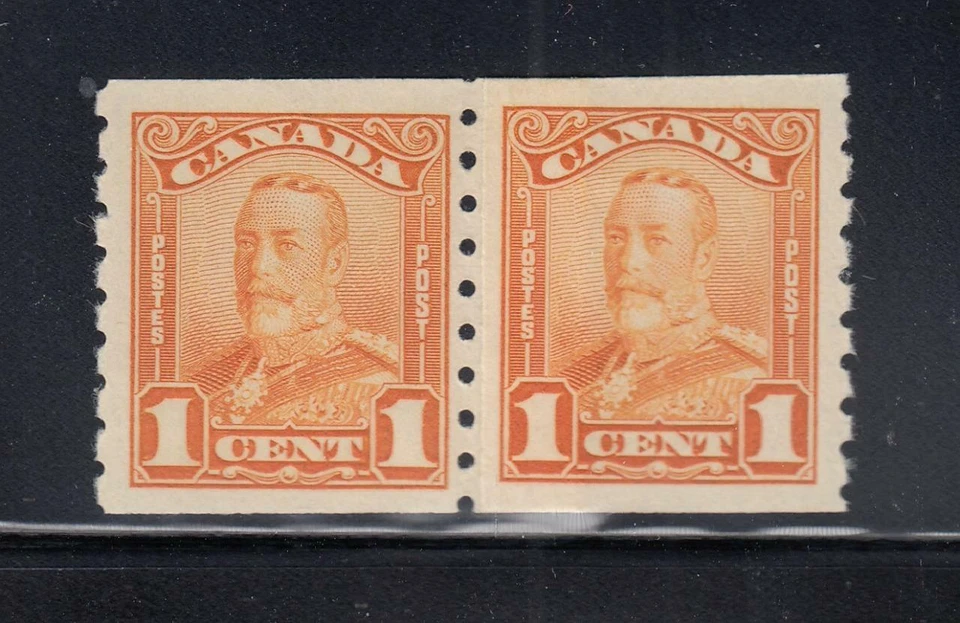 CANADA # 160 VF-MLH 1ct KGV PASTE UP PAIR COILS CAT VALUE $160 - Image 1 of 1