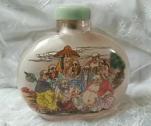 Snuff Bottle Extra Large Reverse on Glass Stone Stopper - Picture 1 of 12