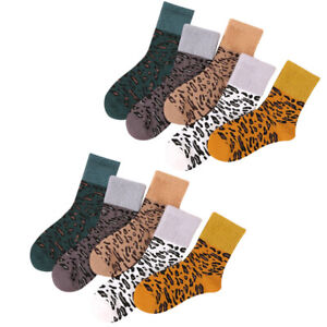  5 Pair Leopard Push Socks Cotton Women's Thermal Girls Slippers