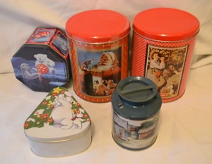 Lot of 5 Coca Cola Tins Christmas Santa Polar Bear Norman Rockwell Coke - Picture 1 of 3