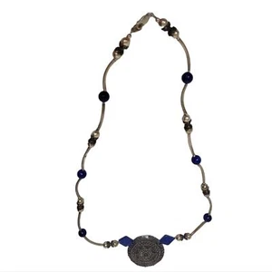 Sterling Silver Nepal Tibetan Necklace Lapis Ethnic - Picture 1 of 4