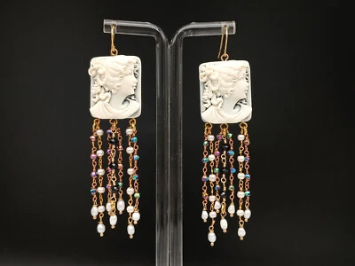 Orecchini donna cammeo pendenti argento 925 monachella cameo made in Italy - Immagine 1 di 4