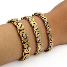 7/9/11MM Silver+Gold Plated Stainless Steel Flat Byzantine Chain Bracelet 7-11"