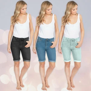 Ladies Womens Casual Stretch Denim Shorts Summer Knee Length Pants Sizes 8-22 UK - Picture 1 of 13