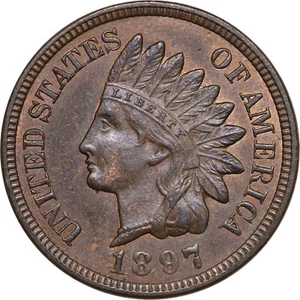 PCGS UNC 1897 INDIAN CENT **SNOW 22 REPUNCHED DATE & POLIQUIN 33 PLATE COIN** - Picture 1 of 7