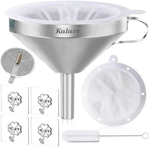 Stainless Steel Kitchen Funnel w/ Strainer & 200 Mesh Filter for Oil Juice Wine - Picture 1 of 7