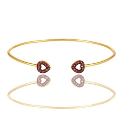 粉色蓝宝石宝石口音心形手镯 18K 金色银色 — 第 1/3 张图片