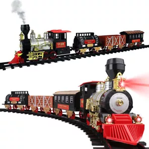 Classic Large Christmas Holiday Train Set With Real Smoke Light Sound Kids Gift - Picture 1 of 10