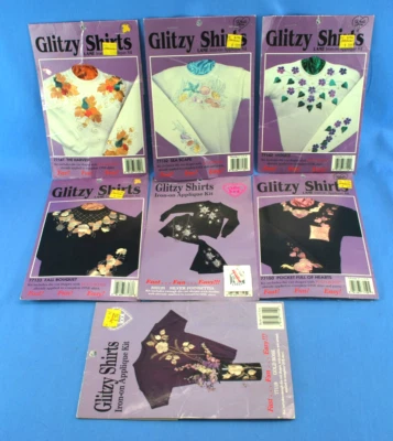 Glitzy Shirts Lame Iron On Applique Lot of 7 ~ Flowers, Hearts, Sea FREE SHIP! - Image 1 of 4