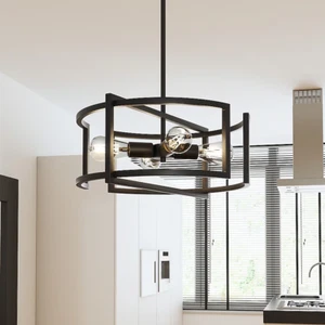Quoizel Renford 4-Light Matte Black Transitional Pendant/Semi-Flush Light 💡 - Picture 1 of 7
