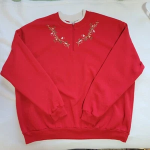 Suéter Vintage TOP STITCH Abuela Talla 2XL Rojo Bordado Cuentas 1/4 Cremallera - Imagen 1 de 7