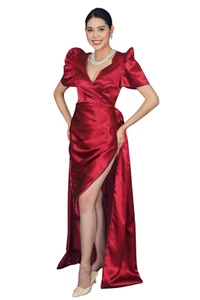 Elegant Maroon Duchess Filipiniana Gown - Dara - JB609 - Picture 1 of 4