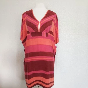 Antik Batik 100% Silk Striped Magenta & Orange Dress Size S - Picture 1 of 14