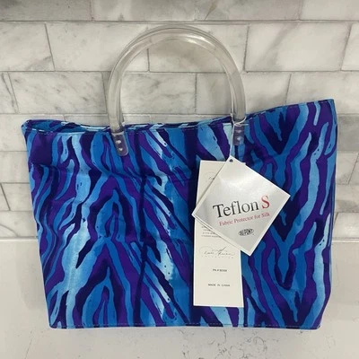 Diane Gilman 100% Silk Tote Bag Purse Blue Purple Animal Print Teflon Protected - Image 1 of 4