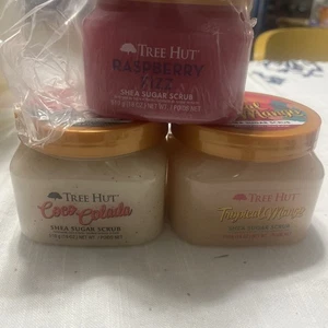 3 X Tree Hut  Shea Sugar Scrub 18 OZ Ea (Coco Colada, Raspberry, Tropical Mango) - Picture 1 of 5