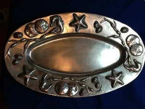 MARIPOSA POLISHED ALUMINUM SEASHELL OVAL PLATTER 15 X 9" MEXICO 11 01 25B - Picture 1 of 10