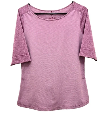 Camisa/top PRANA púrpura a rayas manga 1/2 elástico aire libre ocio informal L Foto 1 de 4