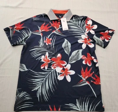 NEW Puma Golf MATTR Polo Shirt Mens Size Large $80 Navy Floral Explosion  - Image 1 of 4