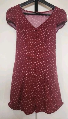 Vestido para mujer Tally Weijl talla XS floral para sol borgoña manga corta Foto 1 de 4