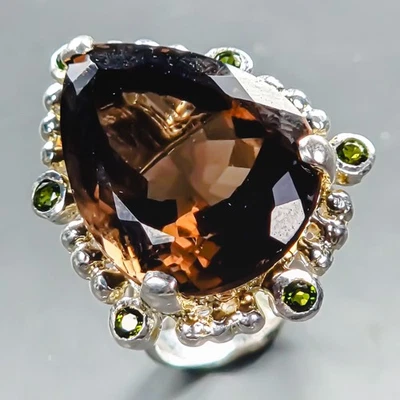 Joyería 24 ct+ Anillo Cuarzo Ahumado Natural Plata de Ley 925 Talla 7/R439634 Foto 1 de 4