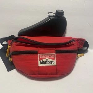 Vtg 90's Marlboro Adventure Team Red Fanny Pack 3 Pocket Adjustable Canteen - Picture 1 of 8