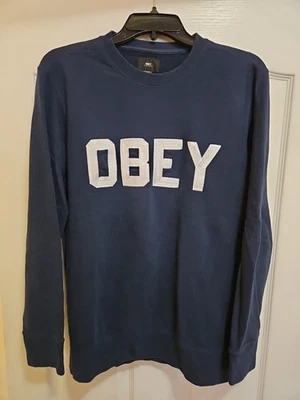 Sudadera Obey Azul Marino Cuello Redondo con Logo Blanco, Talla S Foto 1 de 4