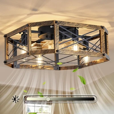 21'' Flush-Mount Ceiling Fan with Dimmable-Light and Memory 21", Bronze - Image 1 of 4