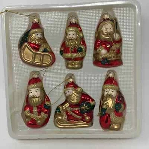 Vintage Glass Christmas Santa 3.5" Ornaments Set of 6 - Picture 1 of 9