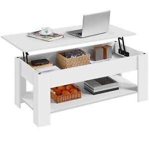 Coffee Table Wooden Large Hidden Storage Shelf Lift top Dining Table white