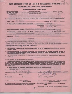 BIG BAND CONTRACT SIGNED BOB EBERLY 1962 HIGH SCHOOL MONTGOMERY PENNSYLVANIA - Picture 1 of 2