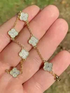 1.50 Ct Round Cut Real Moissanite Women's Flower Bracelet 14K Yellow Gold Finish - Picture 1 of 4