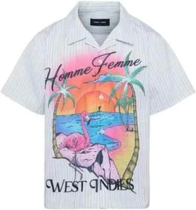 Homme + Femme Private Island West Indies Button Up Shirt White Small Embroidered - Picture 1 of 2