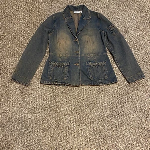 Newport News Jeanology Jean Jacket Blazer Size Size 12 - Picture 1 of 12