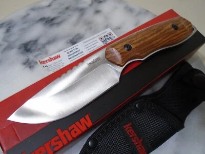 Kershaw Halt Full Tang Fixed Blade Skinner Hunter Knife 1417 Wood Handle New Kai - Image 1 of 4