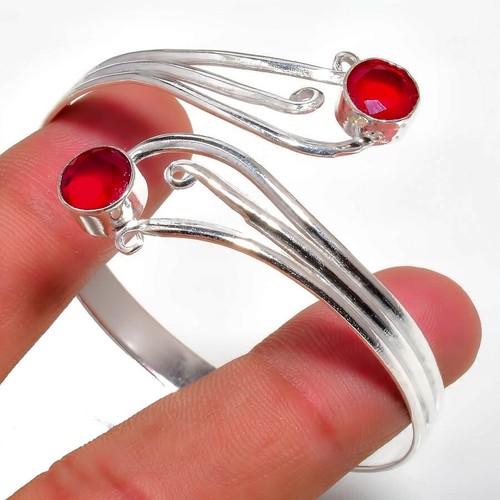 VALENTINO Bracciale regolabile in argento sterling 925 fatto a mano con pietre preziose granato rosso