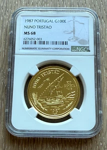 Portugal 1987 Oro 100 Escudos NGC MS68 Nuno Tristao - Imagen 1 de 2