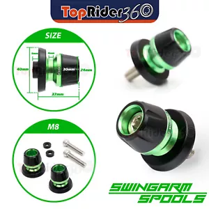 GREEN 8mm Swingarm Spools Sliders Protector For Kawasaki Z900 17-20 19 18 - Picture 1 of 6